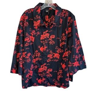 Scott Taylor Women's Black Floral 3/4 Sleeve Button Up Blouse Size 3X